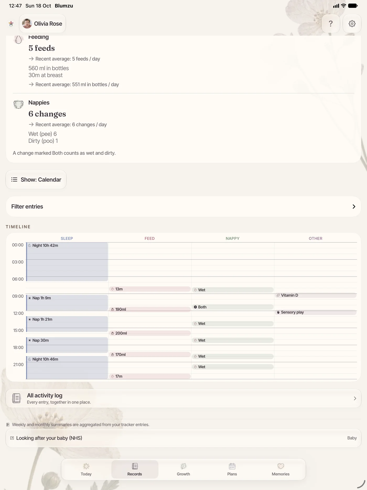 Records as a calendar on iPad.