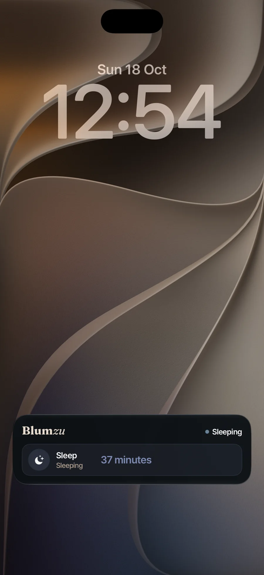 An iPhone Lock Screen showing a Blumzu sleep timer running for 57 minutes.