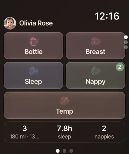 Quick-log buttons on the Blumzu Apple Watch app.
